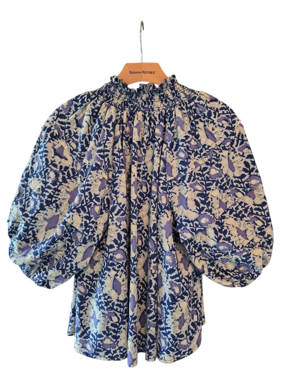 Free People Willow Printed Boho Smocked Puff Sleeve Top Blouse Size S Blue Purpl - Picture 4 of 6